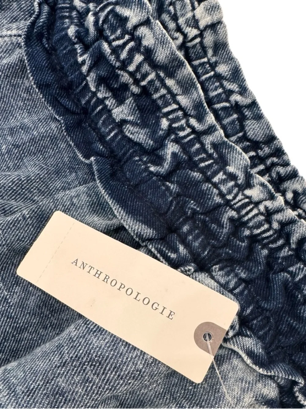 Anthropologie Washed Blue Paperbag Waist Wide-Leg lightweight cotton Jeans - Picture 6 of 15